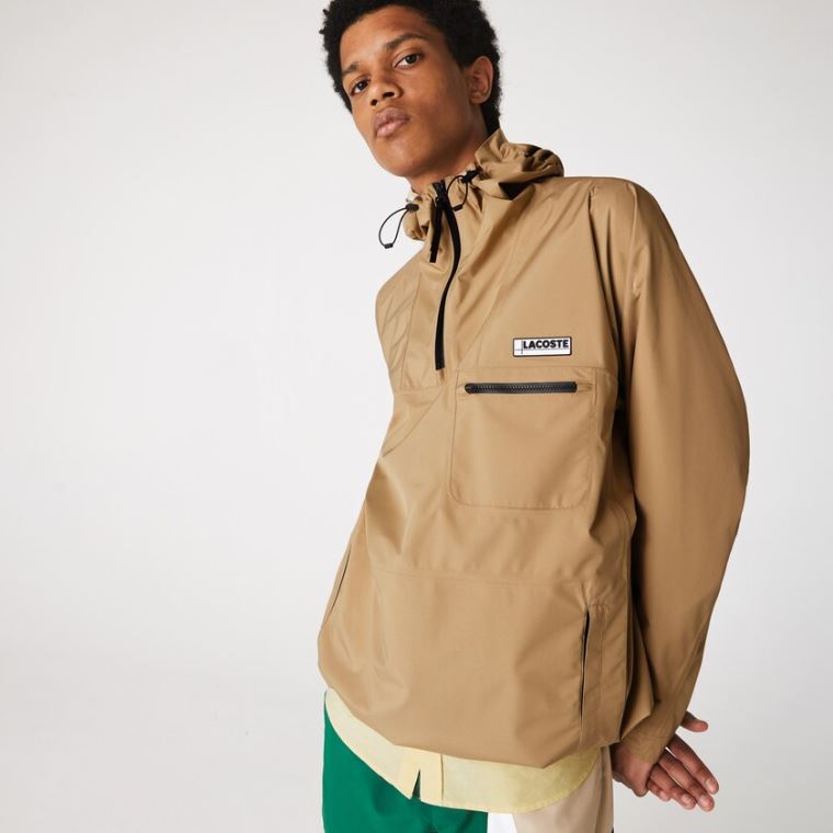 Lacoste Vody-Resistant S Kapucí Windbreaker Béžový | 4LAWFWgc