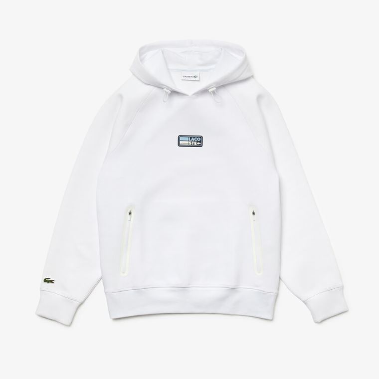 Lacoste Zip Pocket S Kapucí Sweatshirt With Badge Bílé | nQzuCAbT