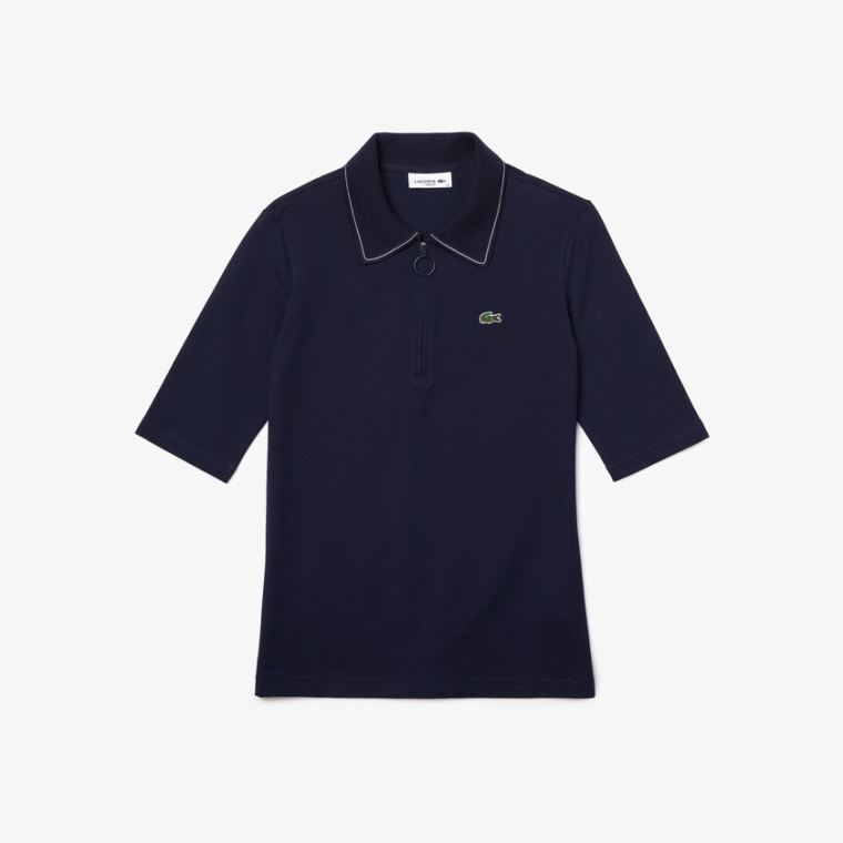 Lacoste Zippered Slim Fit Bavlněné Piqué Polo Shirt Tmavě Blankyt Blankyt Bílé | Tvjzw5hU