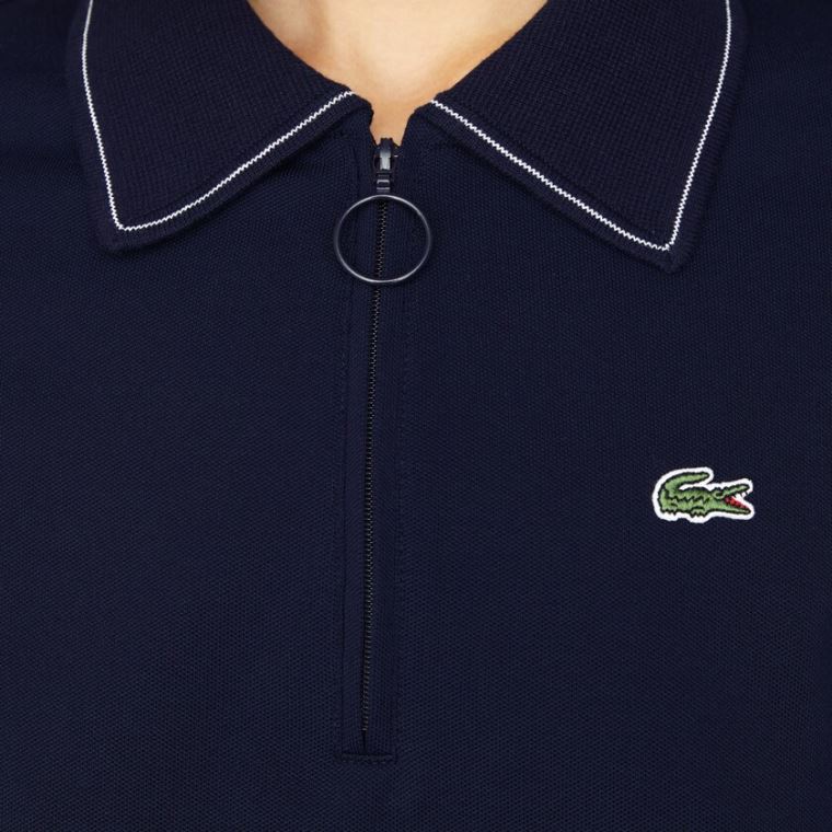 Lacoste Zippered Slim Fit Bavlněné Piqué Polo Shirt Tmavě Blankyt Blankyt Bílé | Tvjzw5hU