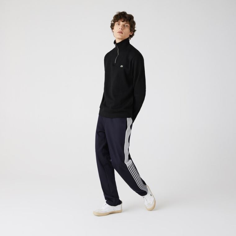 Lacoste Zippered Stand-Up Collar Bavlněné Sweatshirt Černé | hStwxaX1