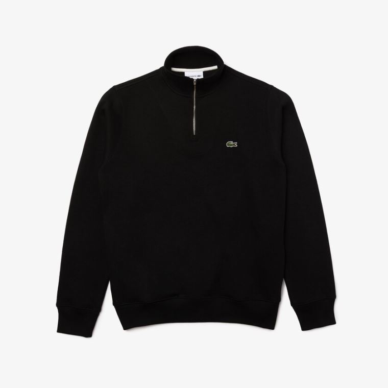 Lacoste Zippered Stand-Up Collar Bavlněné Sweatshirt Černé | hStwxaX1