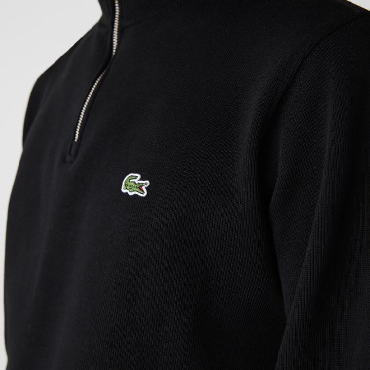 Lacoste Zippered Stand-Up Collar Bavlněné Sweatshirt Černé | hStwxaX1