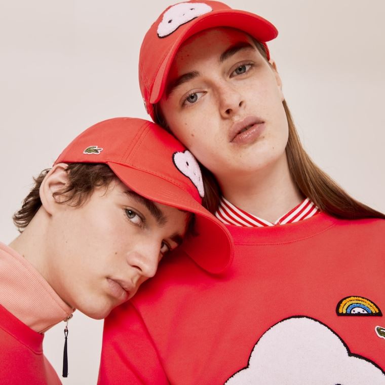 Lacoste x FriendsWithYou Bavlněné Print Cap Červené | rdcmXb3F