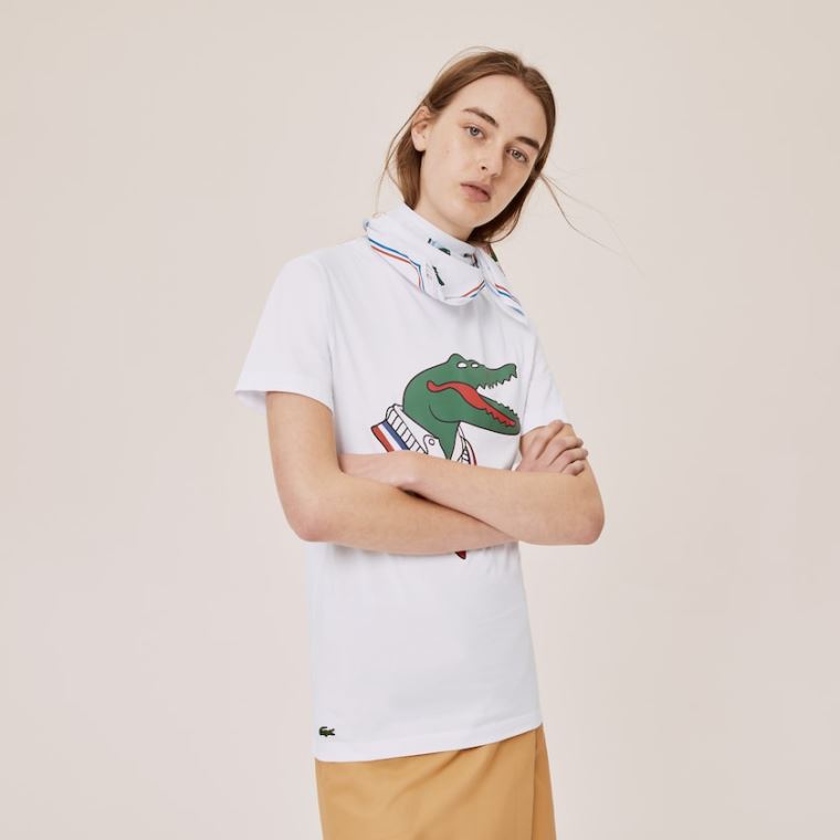 Lacoste x Jean-Michel Tixier Graphic T-shirt Bílé Červené | XryCVzcA