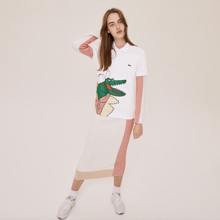 Lacoste x Jean-Michel Tixier Print Classic Fit Polo Shirt Bílé Žluté | CQsMKxej