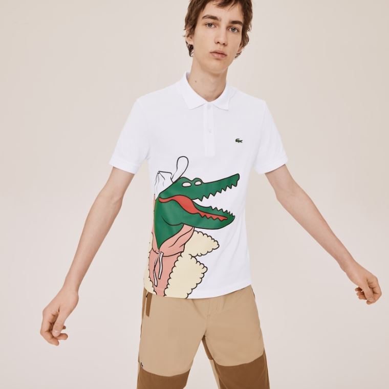 Lacoste x Jean-Michel Tixier Print Classic Fit Polo Shirt Bílé Žluté | CQsMKxej