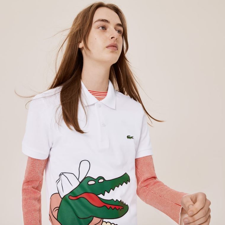 Lacoste x Jean-Michel Tixier Print Classic Fit Polo Shirt Bílé Žluté | CQsMKxej