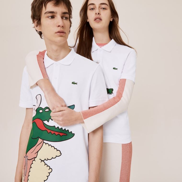 Lacoste x Jean-Michel Tixier Print Classic Fit Polo Shirt Bílé Žluté | CQsMKxej