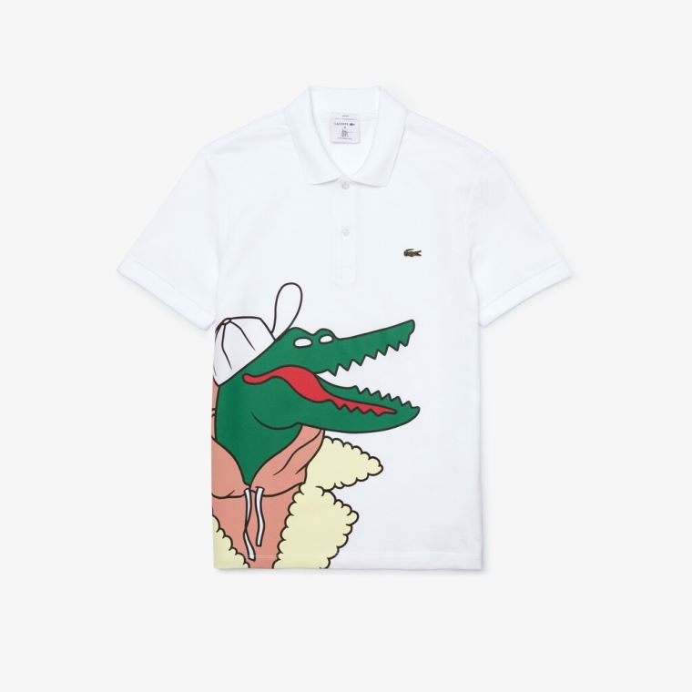 Lacoste x Jean-Michel Tixier Print Classic Fit Polo Shirt Bílé Tmavě Blankyt Blankyt | ublps575