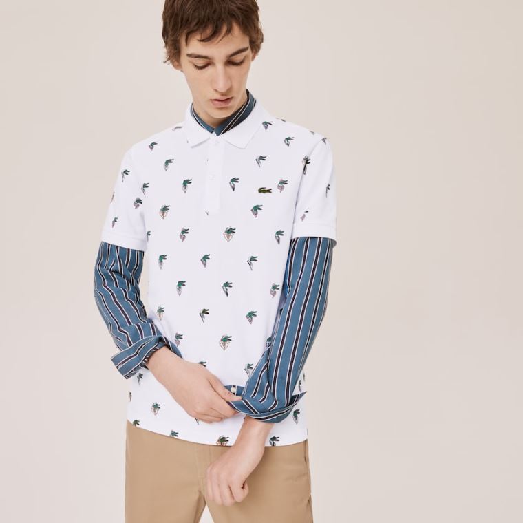 Lacoste x Jean-Michel Tixier Print Regular Fit Polo Shirt Bílé | qYHbEDEW