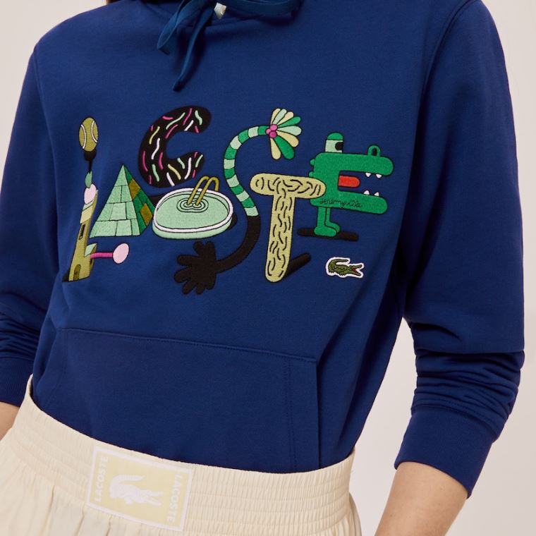 Lacoste x Jeremyville Print S Kapucí Sweatshirt Tmavě Blankyt Blankyt | jQkOeNML