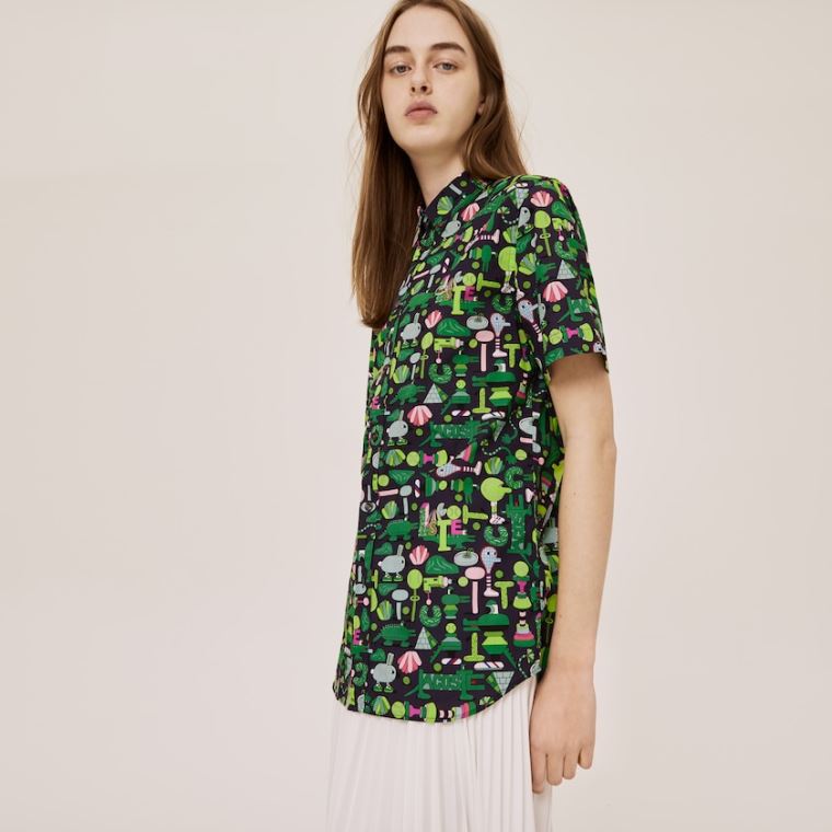 Lacoste x Jeremyville Regular Fit Bavlněné Shirt Tmavě Blankyt Blankyt Bílé | QCjaiyQL