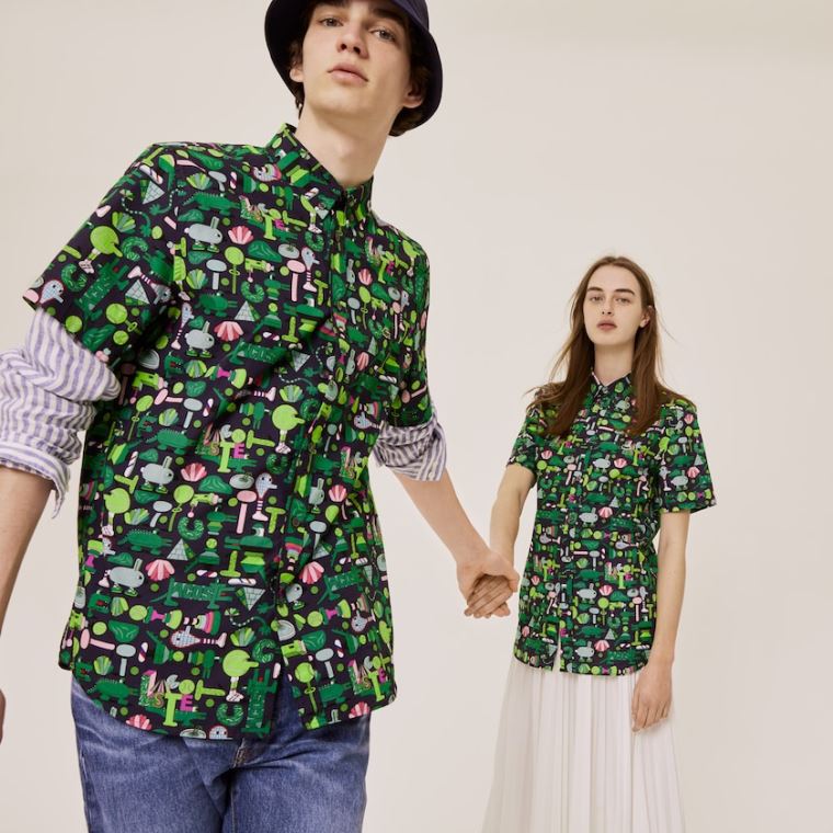 Lacoste x Jeremyville Regular Fit Bavlněné Shirt Tmavě Blankyt Blankyt Bílé | QCjaiyQL