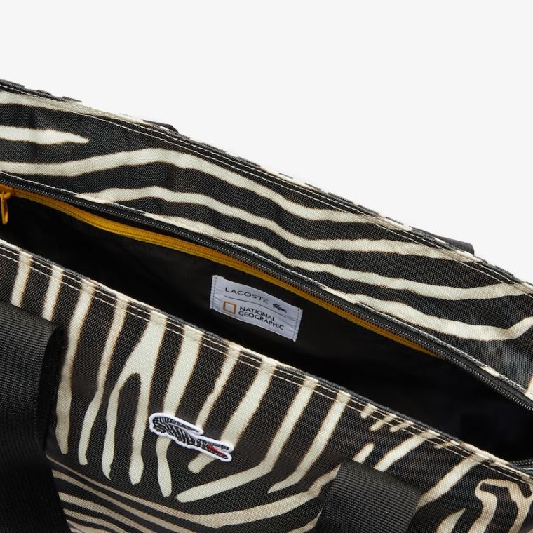 Lacoste x National Geographic Animal Print Shopper Bílé Černé | 7QFOHcta