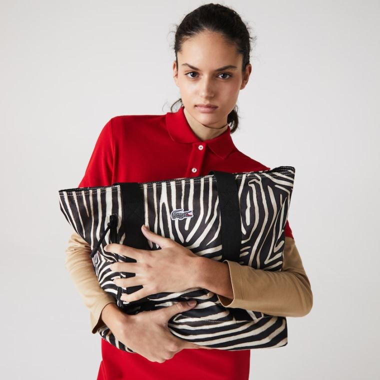 Lacoste x National Geographic Animal Print Shopper Bílé Černé | 7QFOHcta