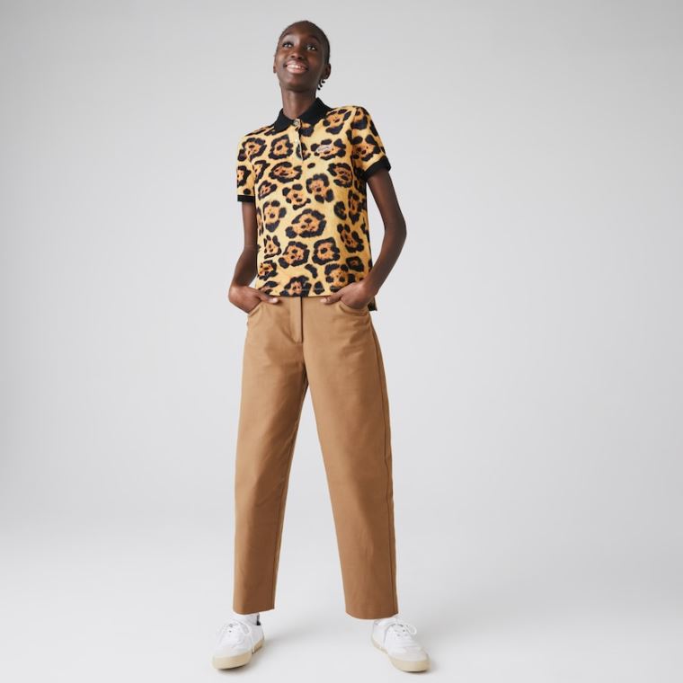 Lacoste x National Geographic Animal Print Piqué Polo Shirt Bílé | QgnlCPyr