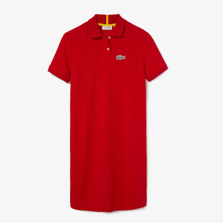 Lacoste x National Geographic Bavlněné Piqué Polo Shirt Šaty Červené Bílé | A6HVWHdU