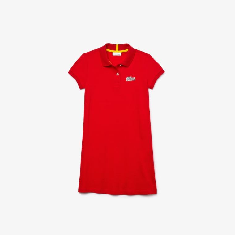 Lacoste x National Geographic Bavlněné Piqué Polo Shirt Šaty Červené Bílé | DBh2kd3Z