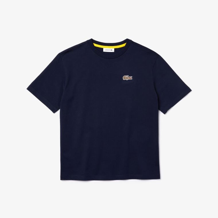 Lacoste x National Geographic Bavlněné T-shirt Tmavě Blankyt Blankyt Bílé | eTG6vdMS