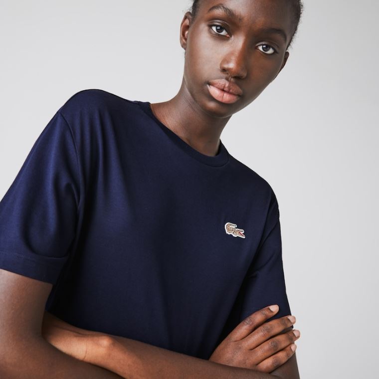 Lacoste x National Geographic Bavlněné T-shirt Tmavě Blankyt Blankyt Bílé | eTG6vdMS