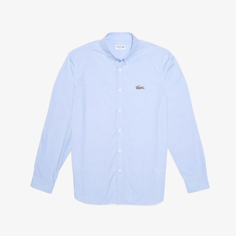 Lacoste x National Geographic Regular Fit Striped Bavlněné Shirt Blankyt Bílé | 45QOE5lm