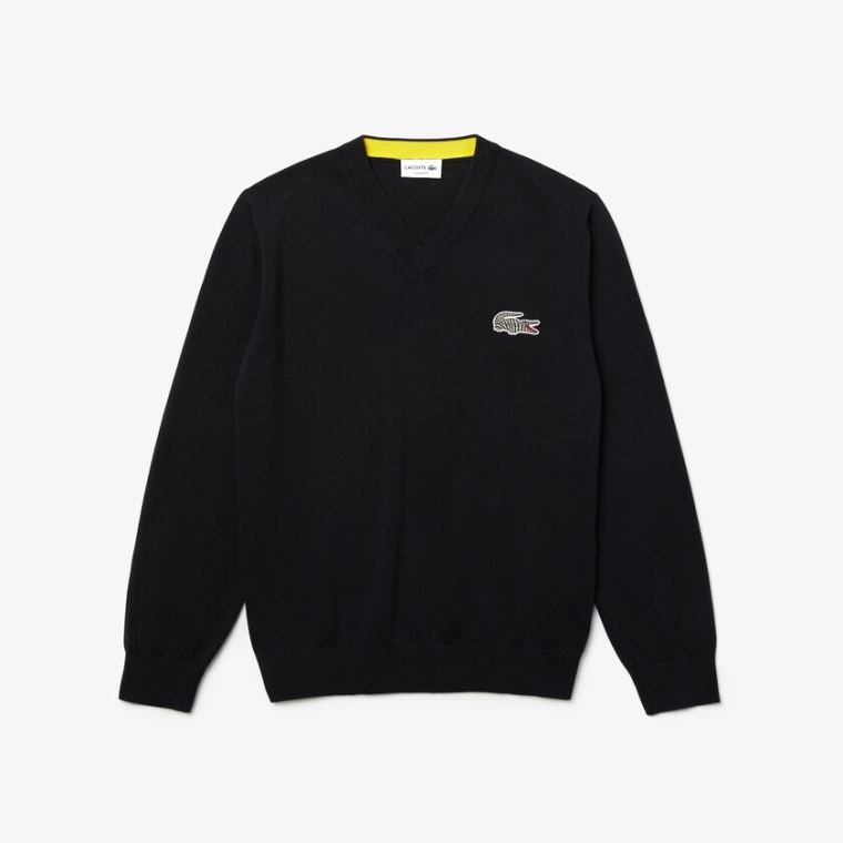 Lacoste x National Geographic V-neck Bavlněné Svetrové Tmavě Blankyt Blankyt Bílé | 7mTAPqNE